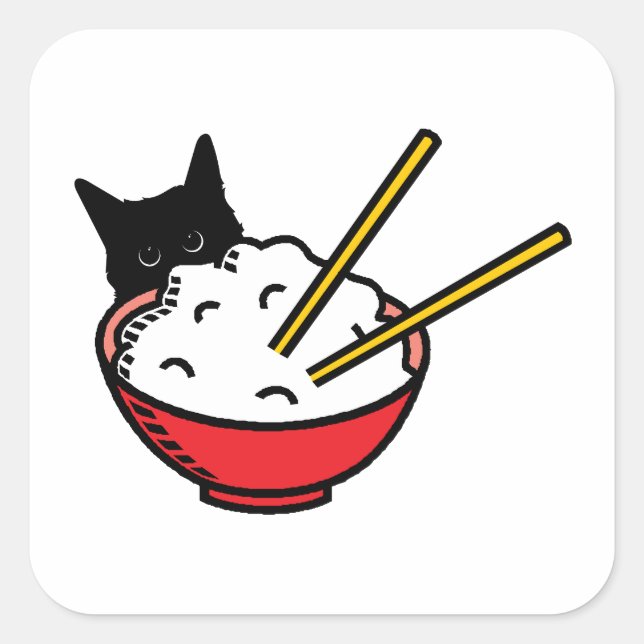 Cat Lieben Reis Quadratischer Aufkleber (Vorderseite)