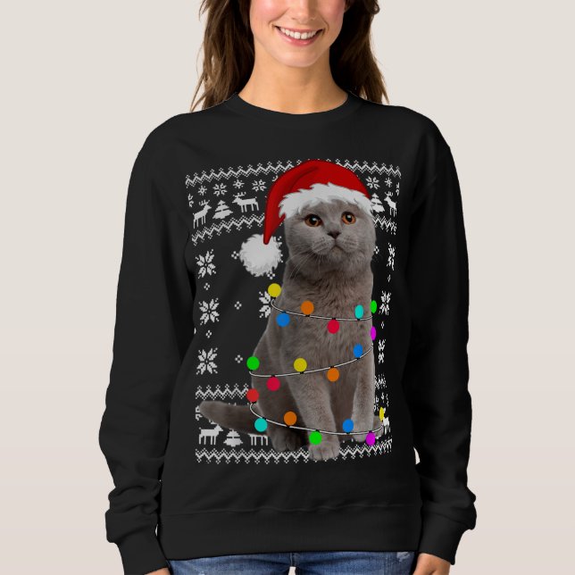 Cat Lights Ugly Kitten Weihnachtsmannmütze Weihnac Sweatshirt (Vorderseite)