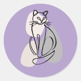 Cat Line Art Minimalist  Runder Aufkleber