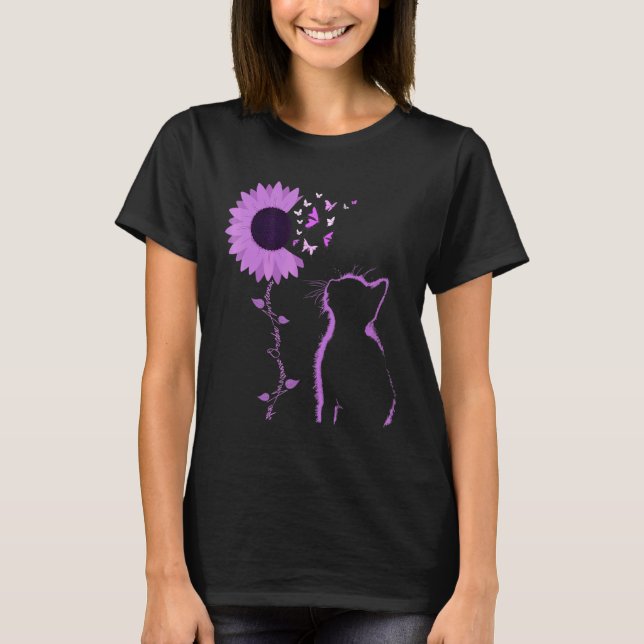 Cat Look Purple Sunflower Butterfly Overdose Aware T-Shirt (Vorderseite)