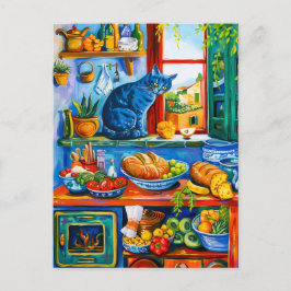 Cat Looking Out Kitchenfenster Postkarte