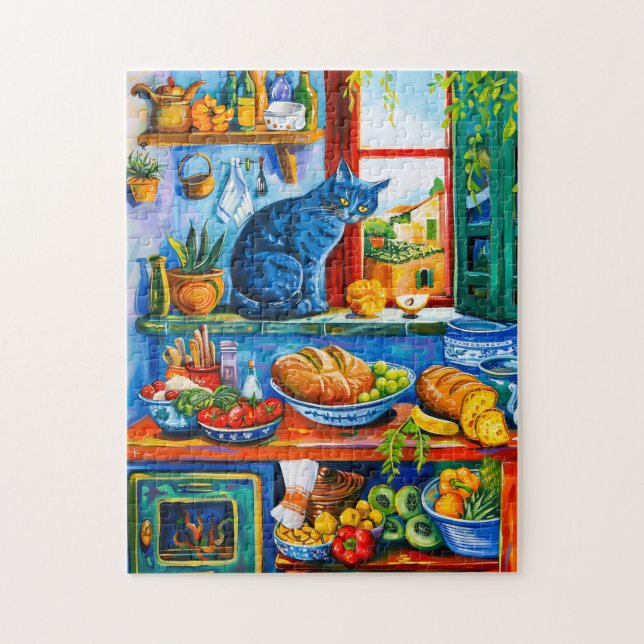 Cat Looking Out Kitchenfenster Puzzle (Vertikal)