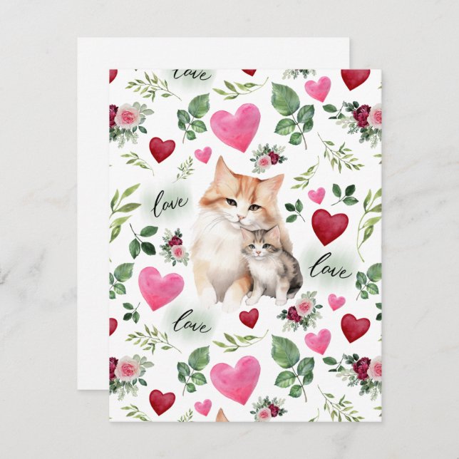 Cat Love Valentine’s Day Card in White Mitteilungskarte (Vorne/Hinten)