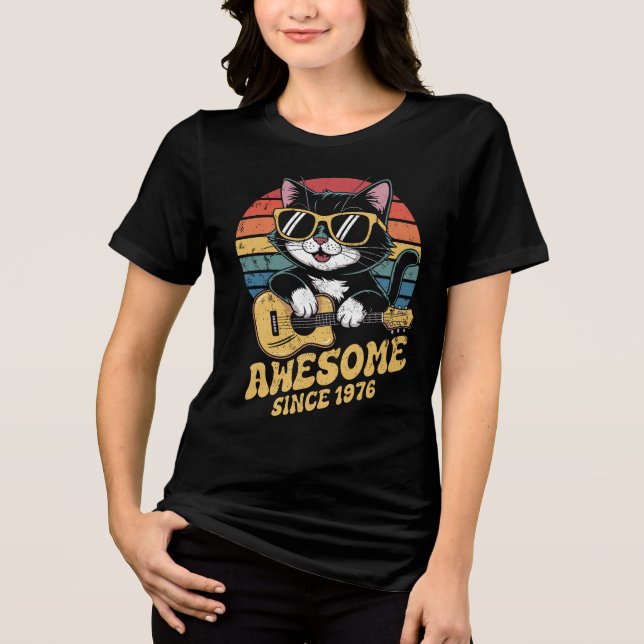 Cat Lover 1976 Birthday Retro 50th Bday Ukulele Tri-Blend Shirt (Vorderseite)