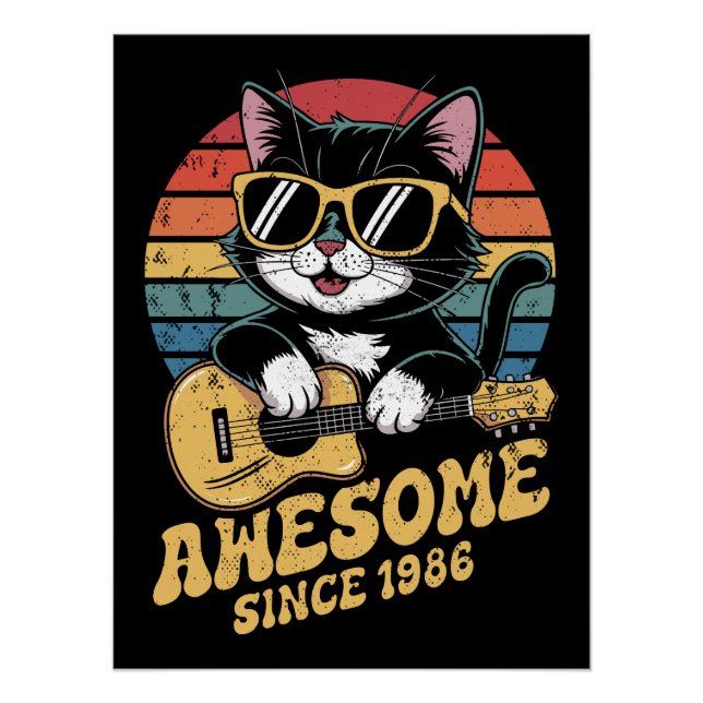 Cat Lover 1986 Birthday Retro Ukulele 40th Bday  Poster (Vorderseite)