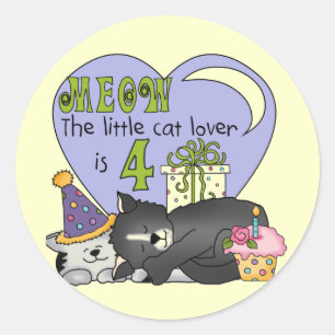 Cat Lover 4. Geburtstag T - Shirt und Geschenke Runder Aufkleber