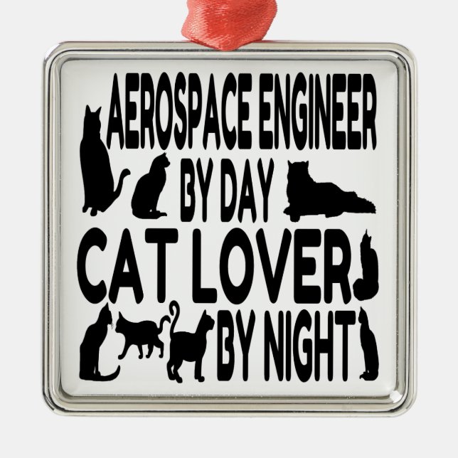 Cat Lover Aerospace Engineer Silbernes Ornament (Vorne)