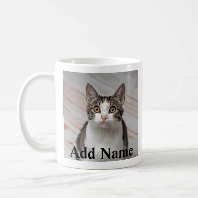 Cat Lover Benutzerdefiniertes Foto und Name Person Kaffeetasse (Links)