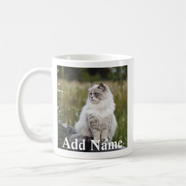Cat Lover Benutzerdefiniertes Foto und Name Person Kaffeetasse (Links)