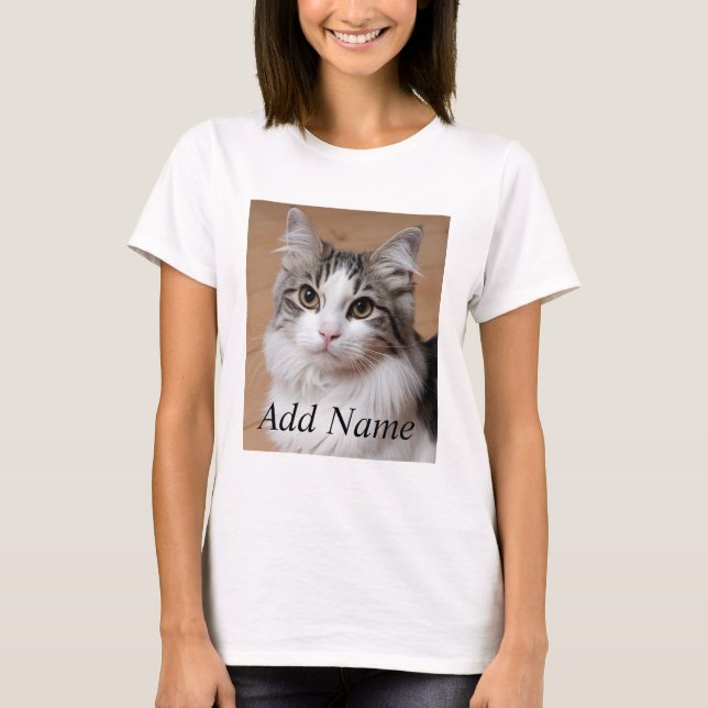 Cat Lover Benutzerdefiniertes Foto und Name Person T-Shirt (Vorderseite)