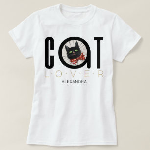 Cat Lover Black Red Green Bow Krawatte Name Custom T-Shirt