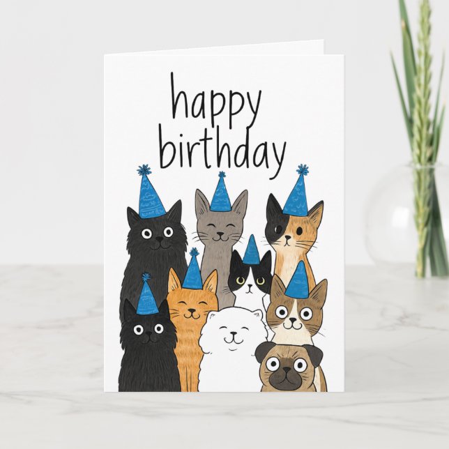 Cat Lover Cards - Cat Party Birthday Card Dankeskarte (Vorderseite)
