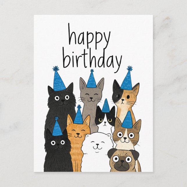 Cat Lover Cards - Cat Party Birthday Card Postkarte (Vorderseite)