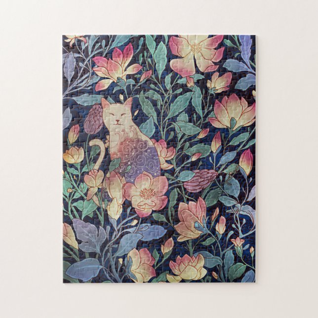 Cat Lover Cat and Magnolia Blume Puzzle (Vertikal)