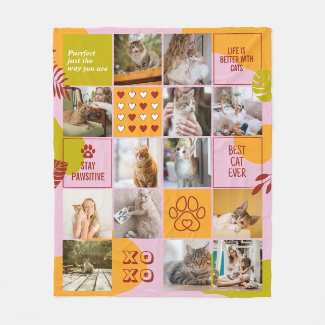 Cat Lover Cat Mama Niedlich Pet Fotolage Retro Fleecedecke (Vorderseite)