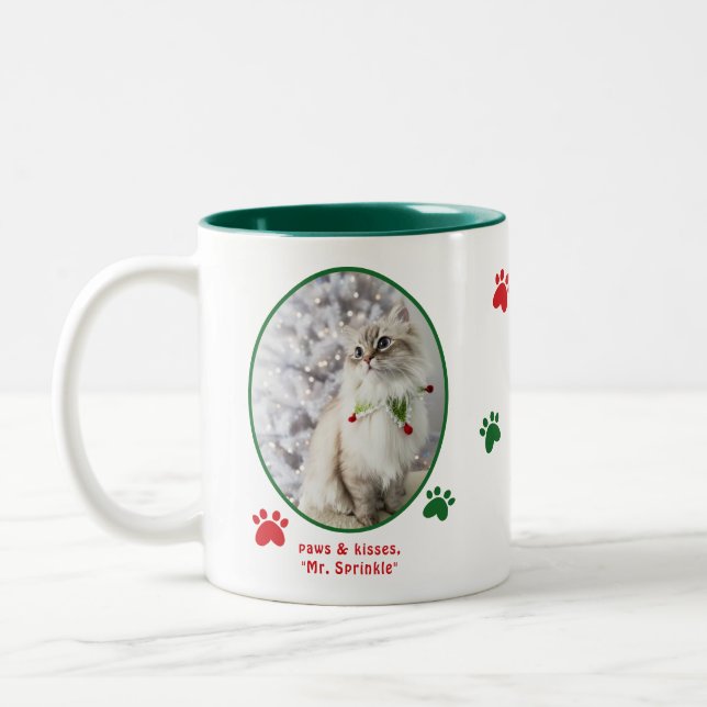 Cat Lover Cute Festive Christmas Cat Photo  Zweifarbige Tasse (Links)