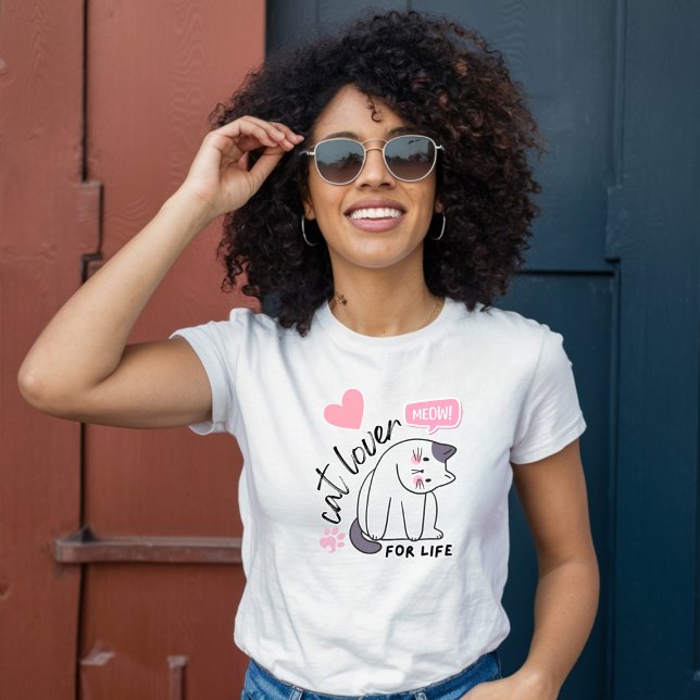 Cat Lover for Life - Meow! Pink Heart T-Shirt (Von Creator hochgeladen)