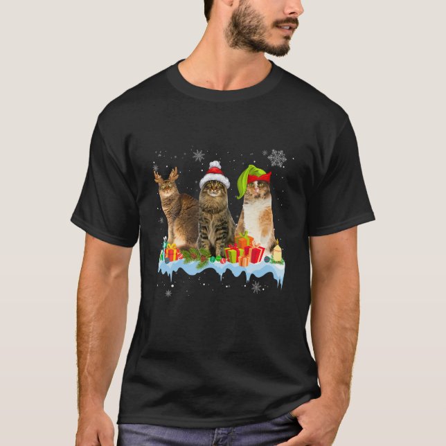 Cat Lover Funny Laperm Tree Weihnachtslicht T-Shirt (Vorderseite)