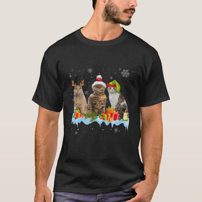 Cat Lover Funny Selkirk Rex Tree Christmas Light T-Shirt (Vorderseite)