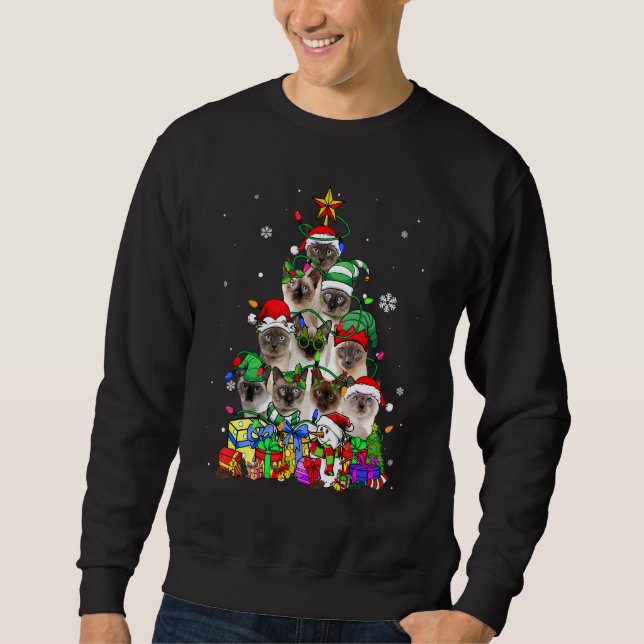 Cat Lover Funny Siamese Tree Christmas Light Sweatshirt (Vorderseite)