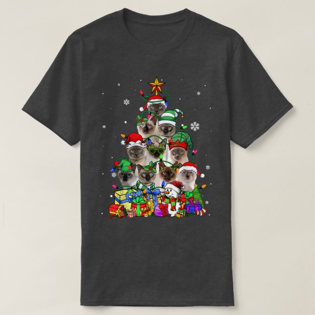 Cat Lover Funny Siamese Tree Christmas Light  T-Shirt (Design vorne)
