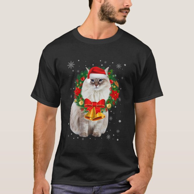 Cat Lover Funny Siberian Tree Weihnachtslicht T-Shirt (Vorderseite)