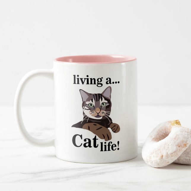 Cat Lover Funny Zweifarbige Tasse (Mit Donut)
