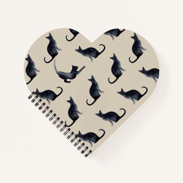 Cat Lover Geschenk Wasserfarbe Schwarze Katze Notizbuch (Vorderseite)