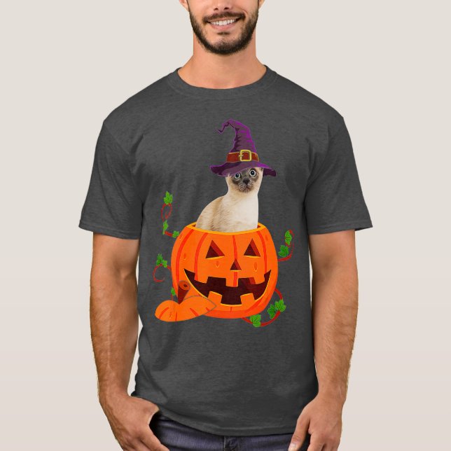 Cat Lover Gifts Funny Siamese Pumpkin Halloween T-Shirt (Vorderseite)