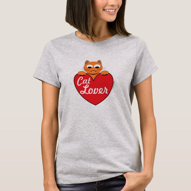 Cat Lover Ginger Kitty with Red Heart T-Shirt (Vorderseite)