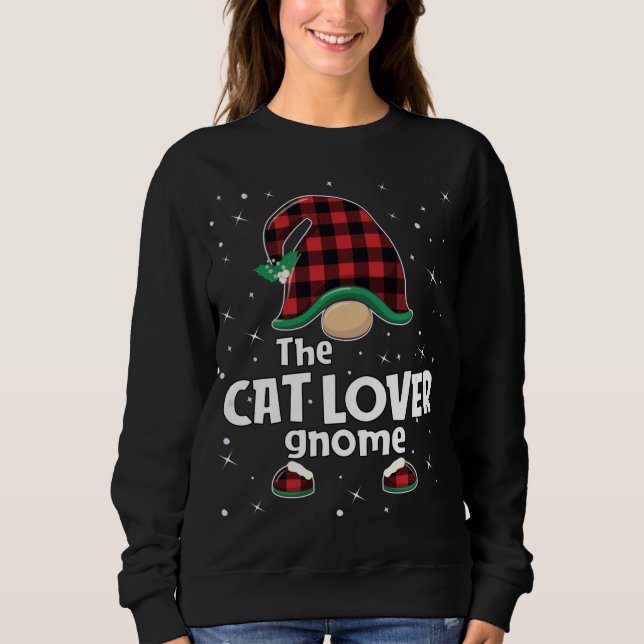 Cat Lover Gnome Buffalo Kariert Matching Christmas Sweatshirt (Vorderseite)