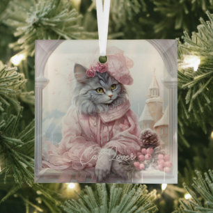 Cat Lover Gray Kitten Pink Frilly Clothes Ornament Aus Glas