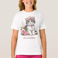 Cat Lover Gray Kitten Pink Roses