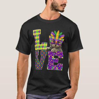 Cat Lover I Liebe Mardi Gras Kostümmaske T-Shirt