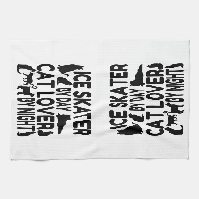 Cat Lover Ice Skater Geschirrtuch (Horizontal)