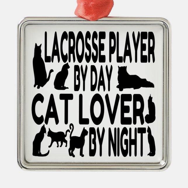 Cat Lover Lacrosse Player Silbernes Ornament (Vorne)