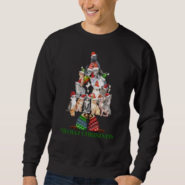 Cat Lover Meowy Christmas Tree Sweatshirt (Vorderseite)