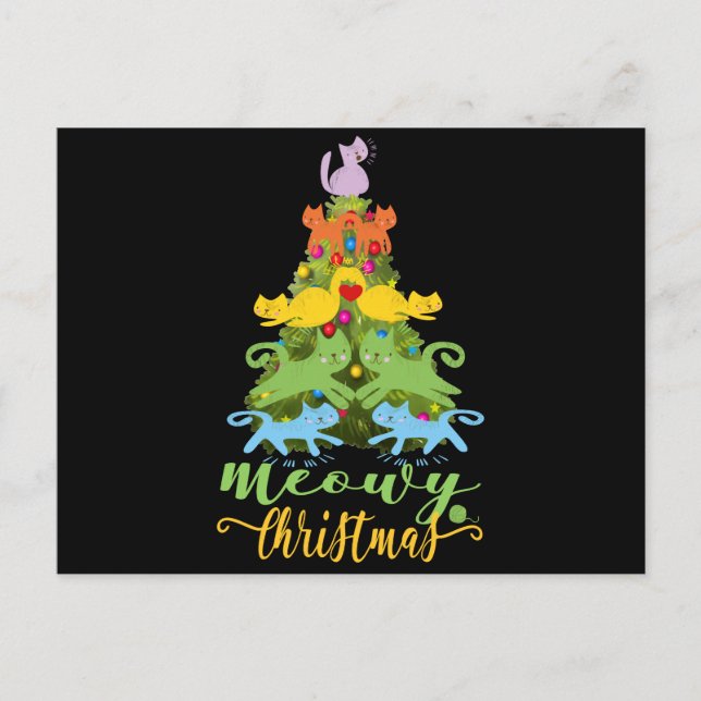 Cat Lover Merry Meowy Weihnachtsbaum Katze Urlaub Postkarte (Vorderseite)