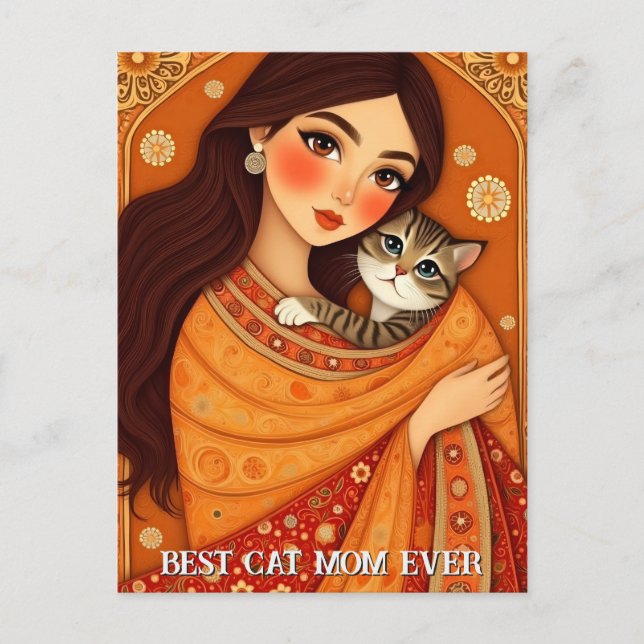 Cat lover Mom Photo  orange Postkarte (Vorderseite)