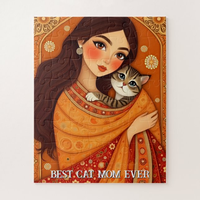 Cat lover Mom Photo  orange Puzzle (Vertikal)