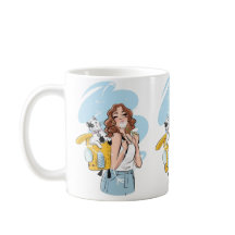 Cat Lover Mug – Stylish Woman with Cat in Backpack