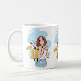 Cat Lover Mug – Stylish Woman with Cat in Backpack Kaffeetasse