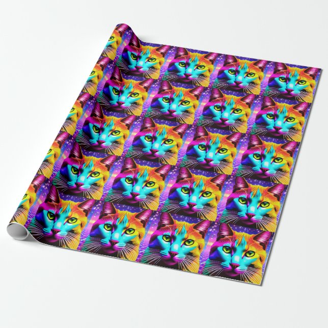 Cat Lover "Neon Galaxy" Geschenkpapier (Ungerollt)