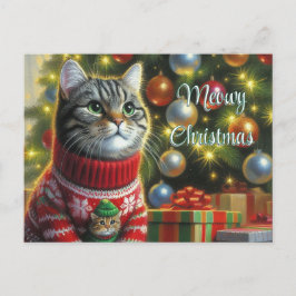 Cat Lover Niedlich Cat by Christmas Tree Postkarte