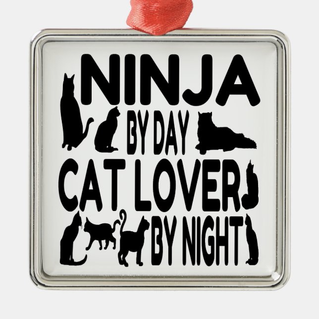 Cat Lover Ninja Silbernes Ornament (Vorne)