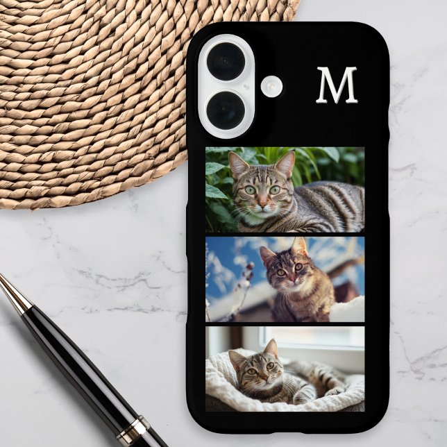 Cat Lover Pet Foto Gallery Mit Monogramm Case-Mate iPhone Hülle (A monogrammed phone case to personalize with three favorite photos of your cat)