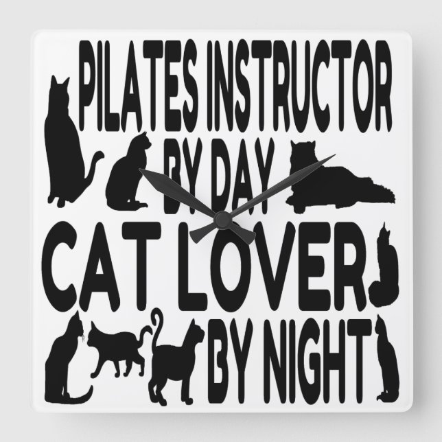 Cat Lover Pilates Instructor Quadratische Wanduhr (Vorderseite)