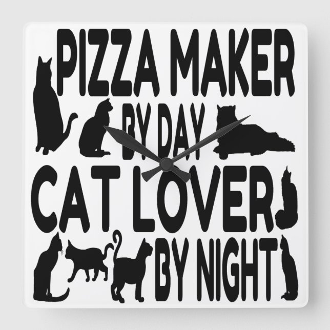 Cat Lover Pizza Maker Quadratische Wanduhr (Vorderseite)