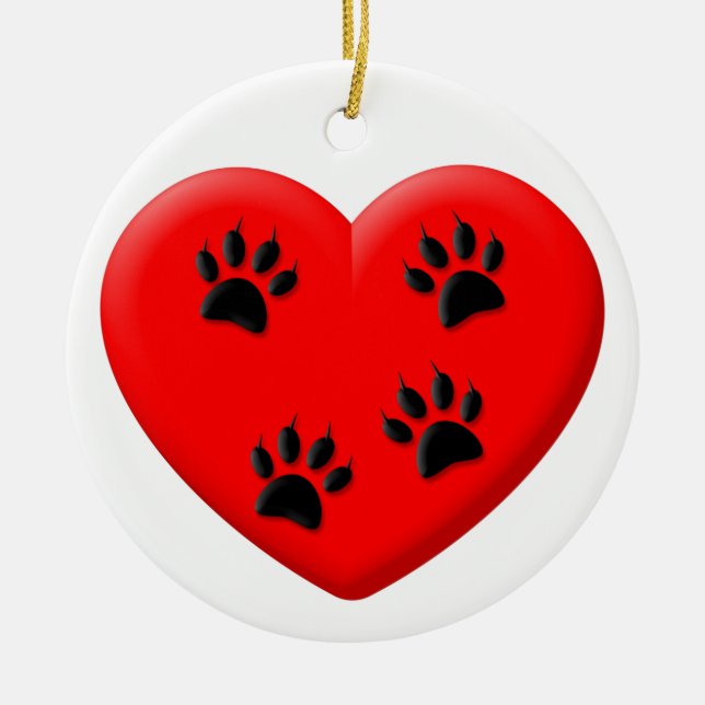 Cat Lover Red Heart and Paws Classic Keramik Ornament (Vorne)