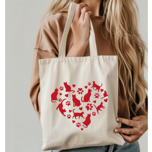 Cat Lover Red Heart of Cats Tragetasche